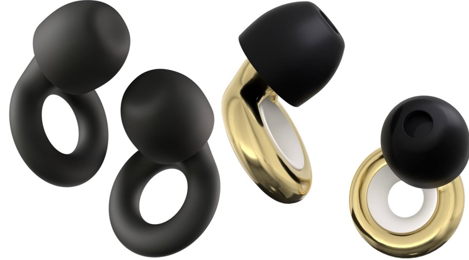 black and black and gold earplugs