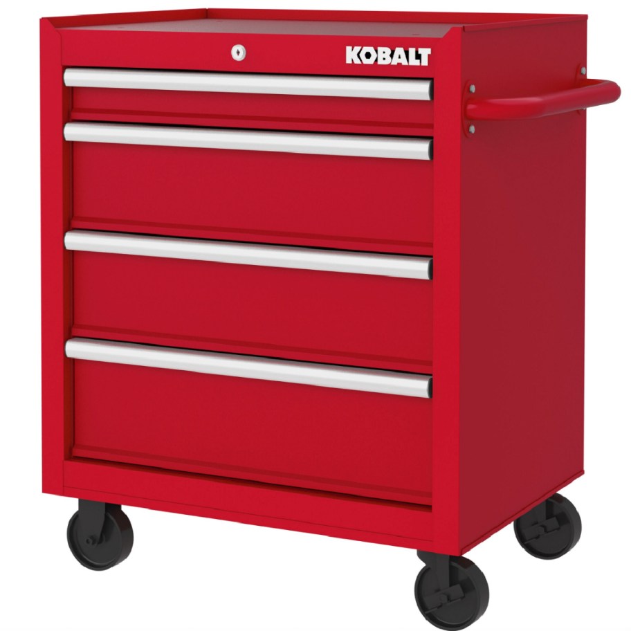 red toolbox on wheels with 4 drawers