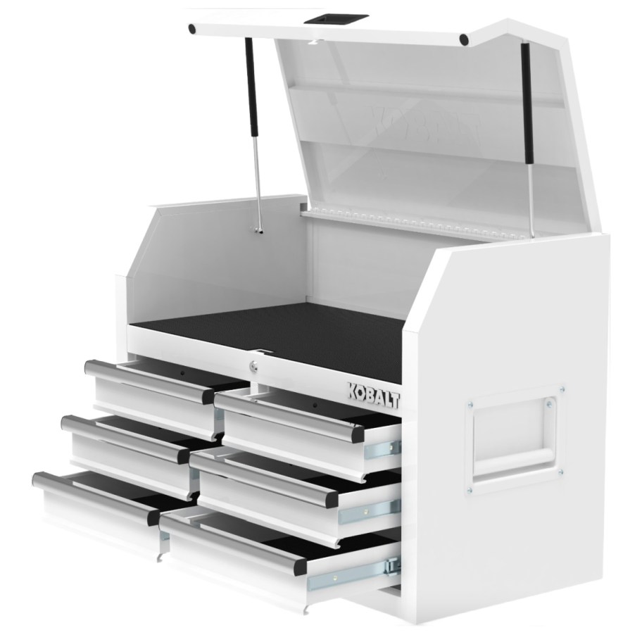 white tool box with all drawers opened