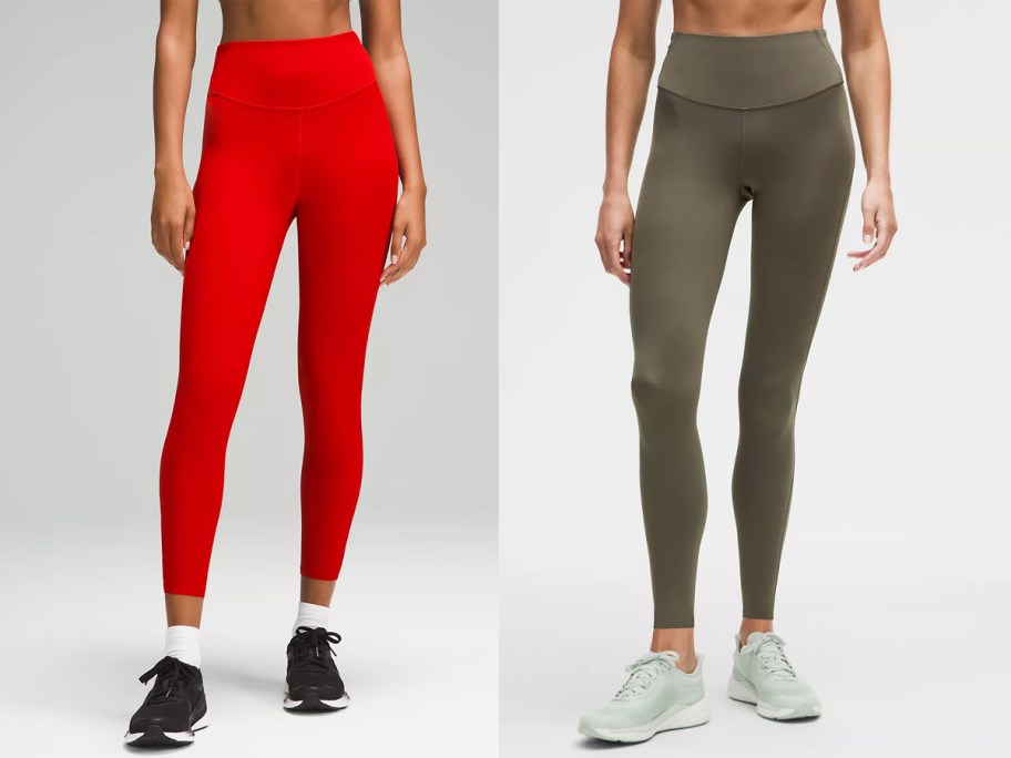 two women in red and brown leggings