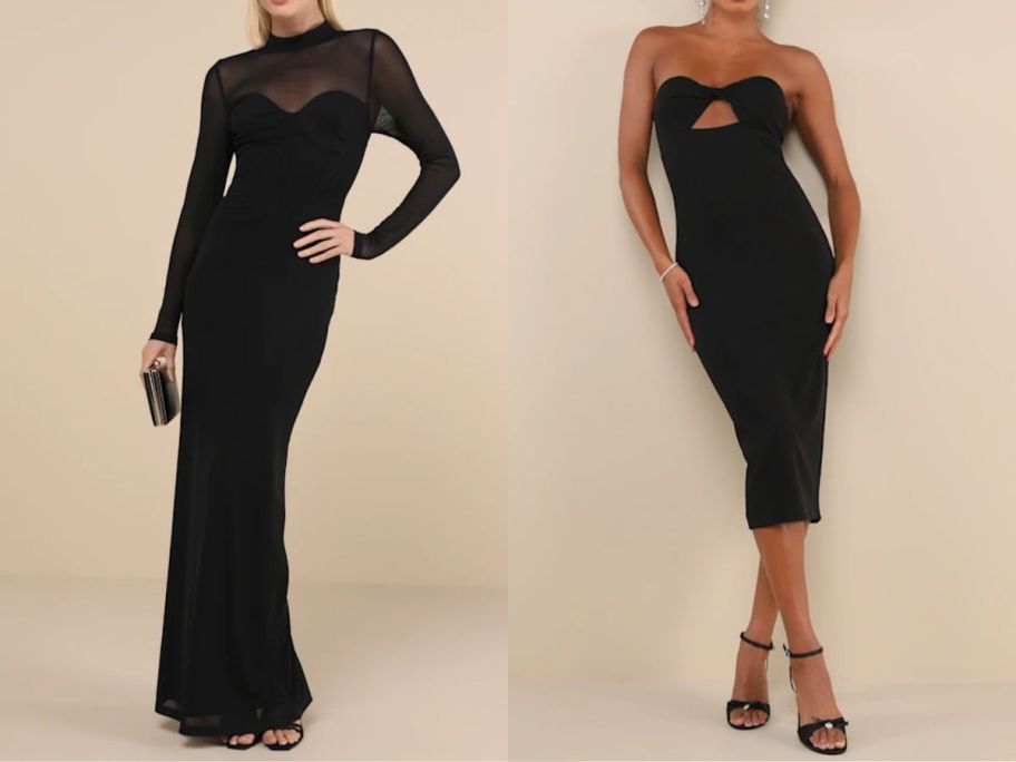 two women wearing black lulu's dresses