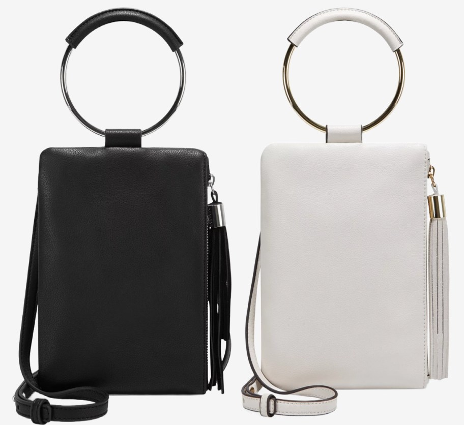 black and silver small crossbody with bangle top