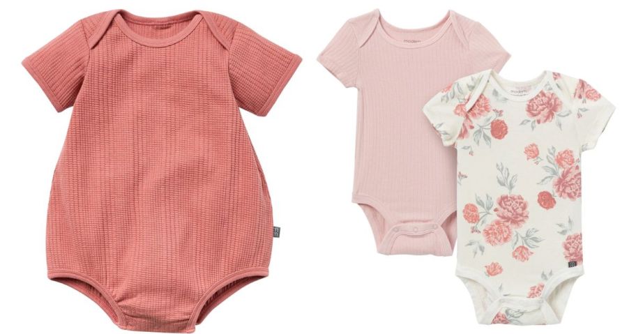 Modern Moments by Gerber pink romper and 2 piece bodysuit in pink and floral