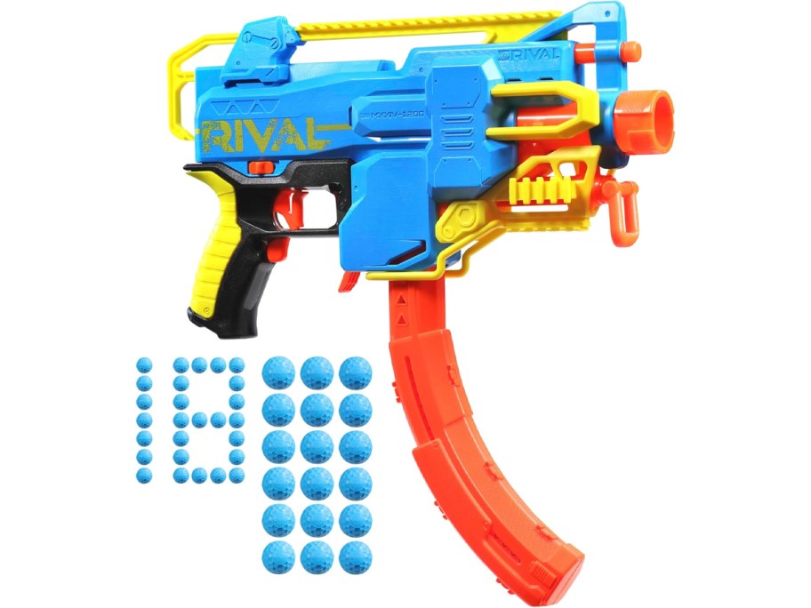 blue and orange nerf blaster with balls