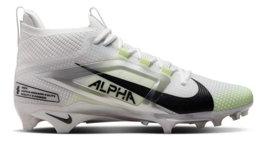 white, black, and green Nike Men's Alpha Menace 4 Elite Molded Football Cleat stock image