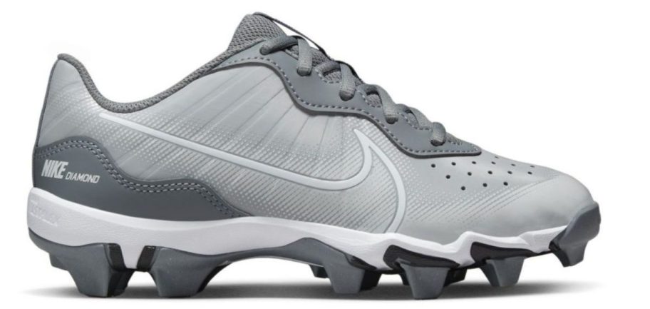 grey Nike Big Kids Alpha Huarache 4 Keystone Molded Baseball Cleat stock image