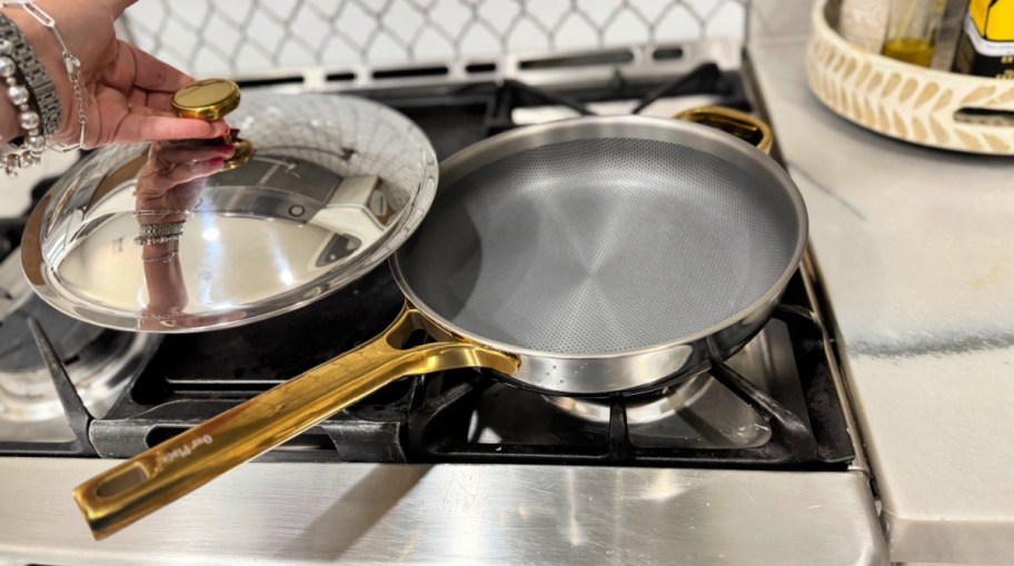 our place titanium pro with lid on the stove