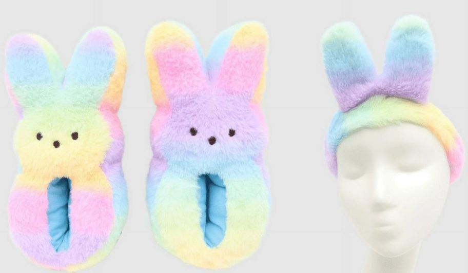 rainbow hombre peeps slippers and bunny ear headband