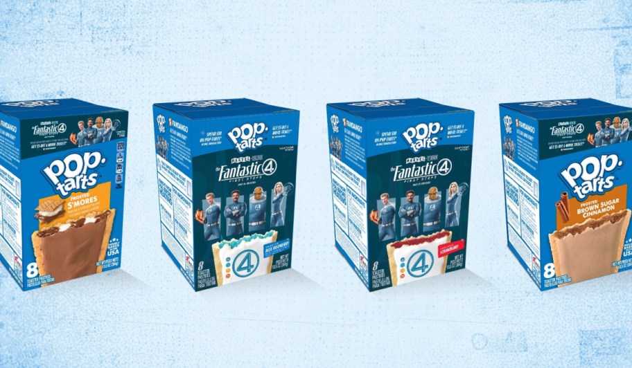 four boxes of different pop tart flavors