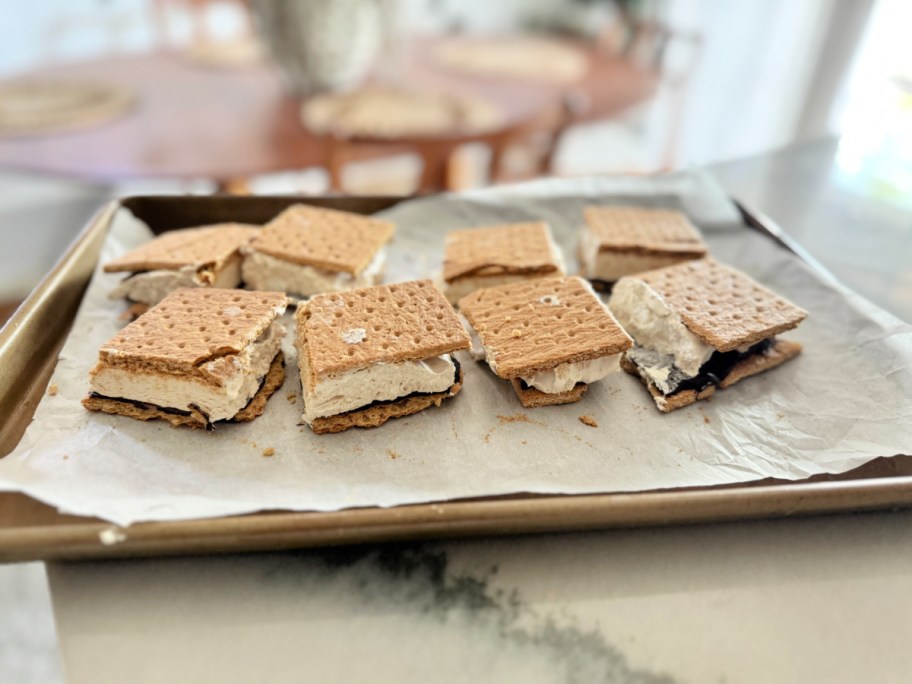 protein frozen smores on a sheet pan