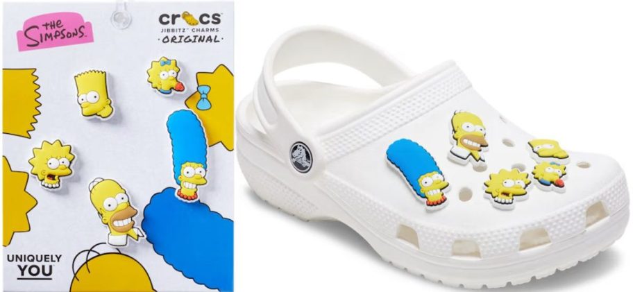 simpsons crocs jibbitz on a shoe and on a card