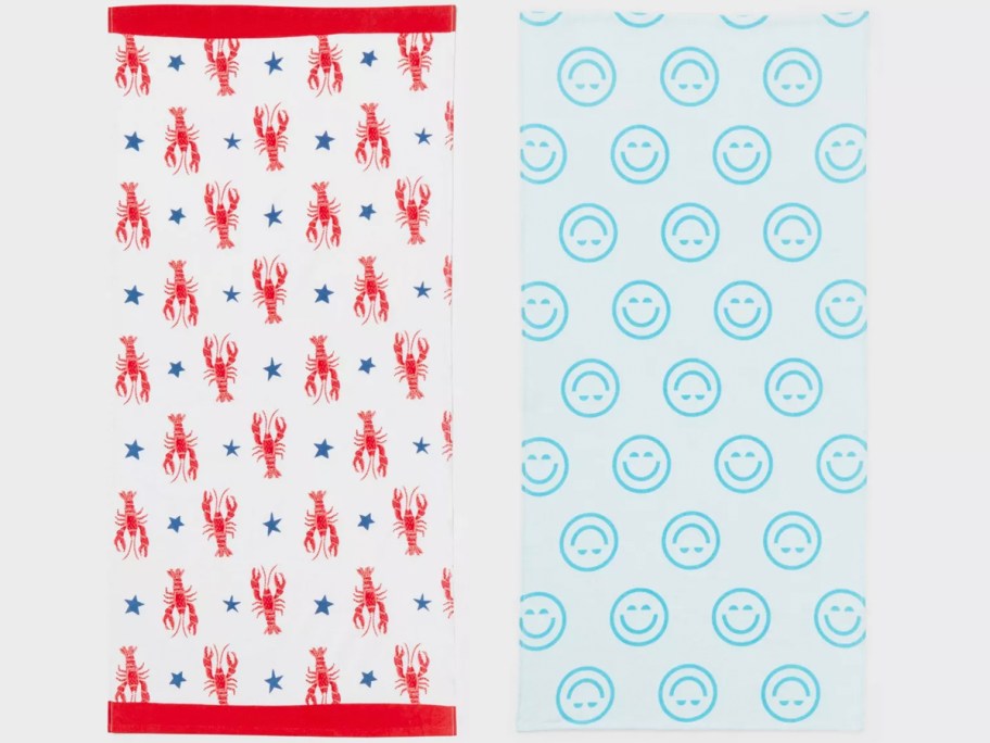 lobster and blue smiley face beach towels 