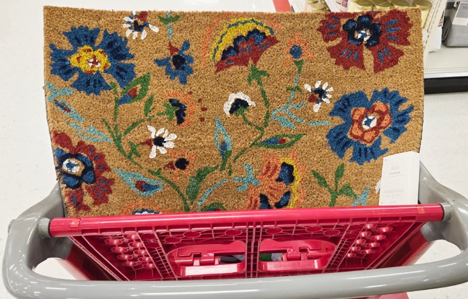 floral coir doormat in shopping cart 