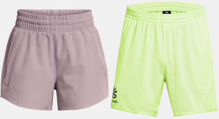 purple and yellow under armour shorts 