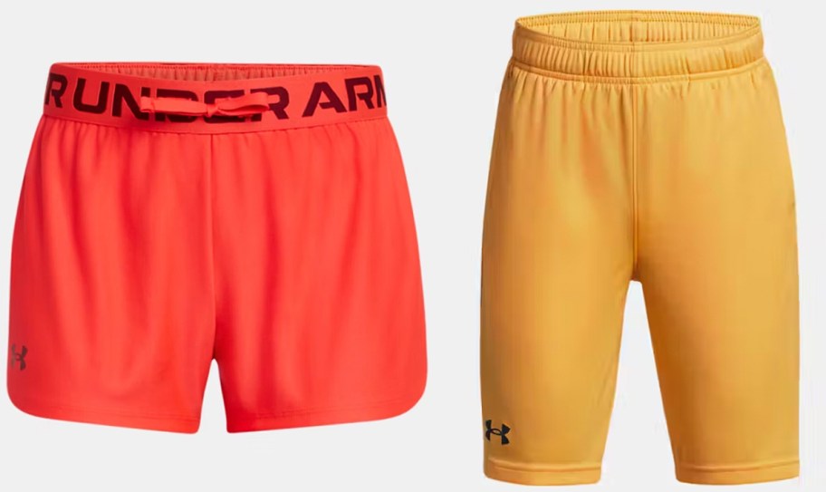 red and yellow under armour shorts 