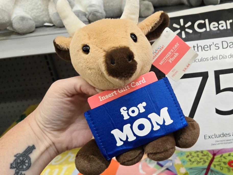 hand holding mothers day gift card plush 
