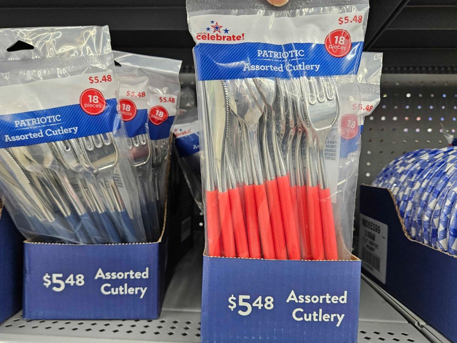 patriotic cutlery pack on shelf