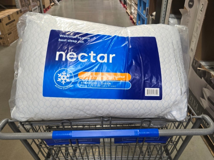 a 2 pack of Nectar Cooling Pillows in a Sam's Club shopping cart