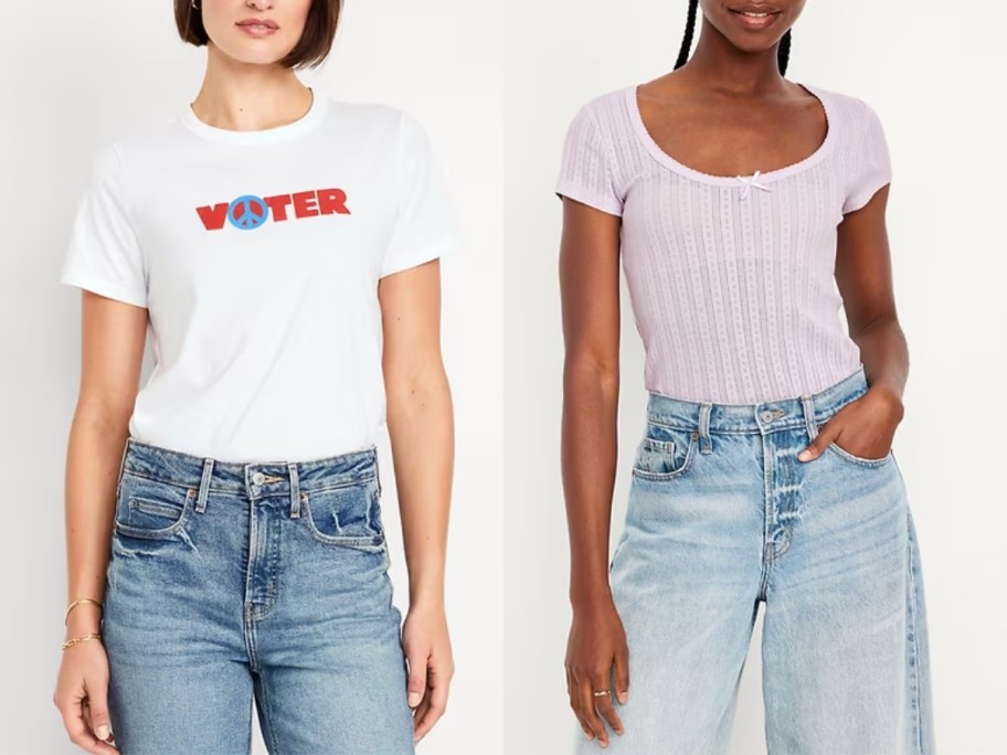 women wearing old navy tops and jeans