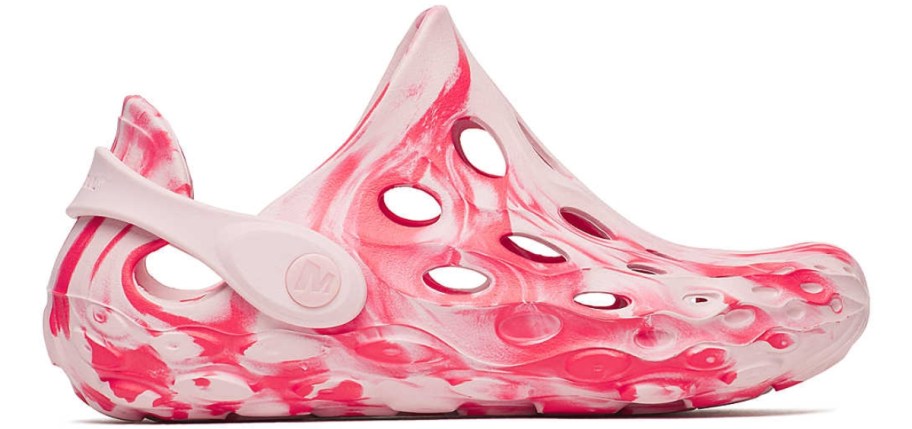 a pink marbled water moc style shoe