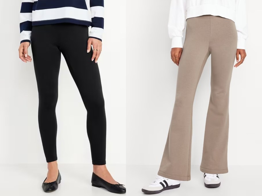 women wearing black and tan leggings