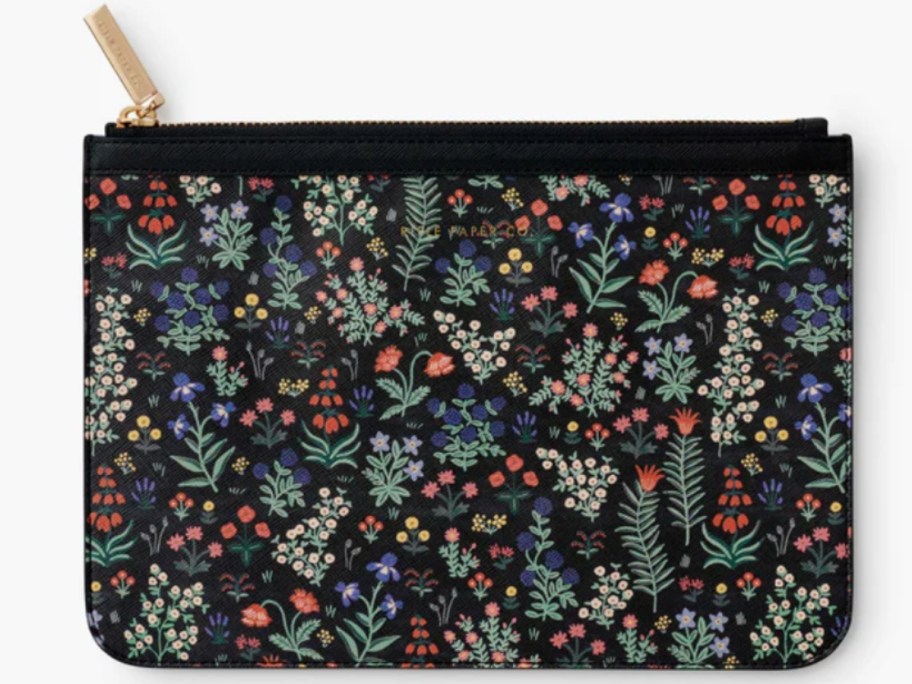 a black floral large zipper pouch