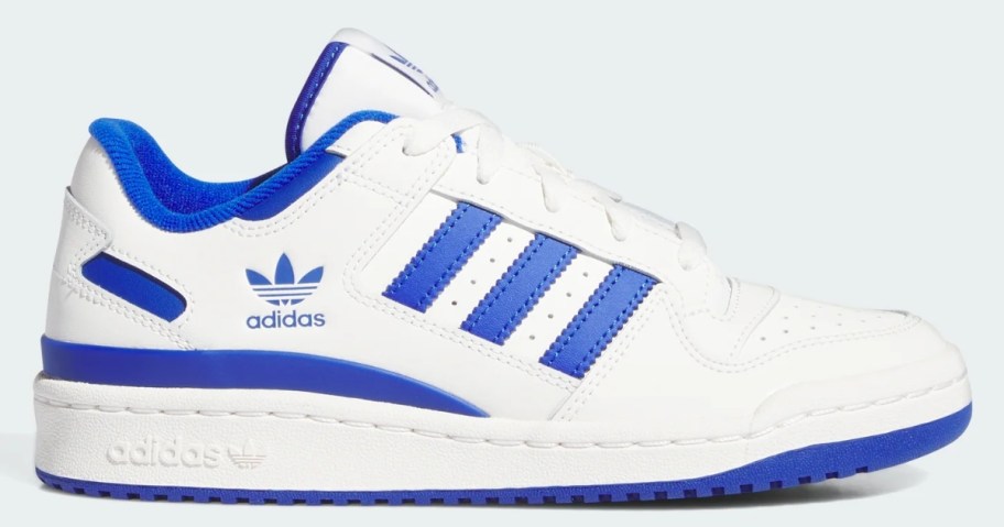 a white and blue women's adidas shoe