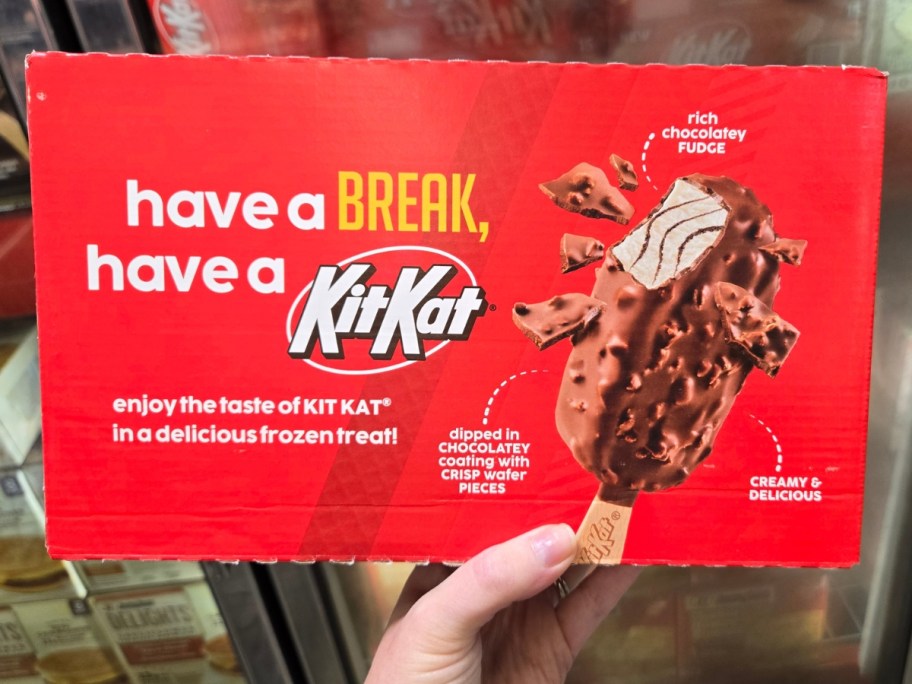 hand holding a box of Kit Kit frozen ice cream bars in a Sam's Club