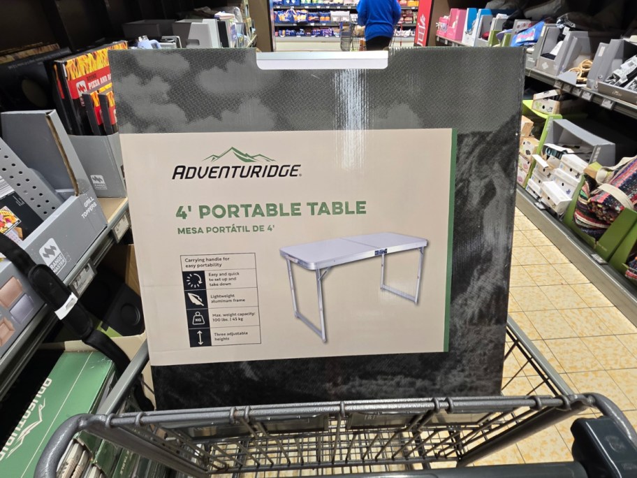 portable table displayed inside an ALDIs shopping cart