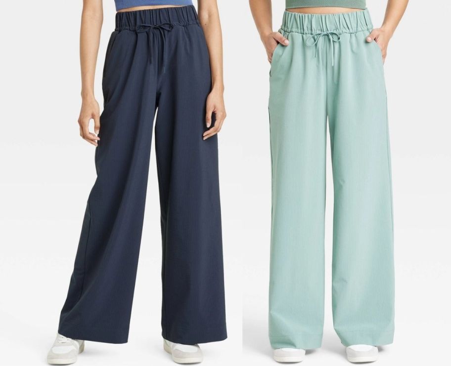 two models waering wideleg pants