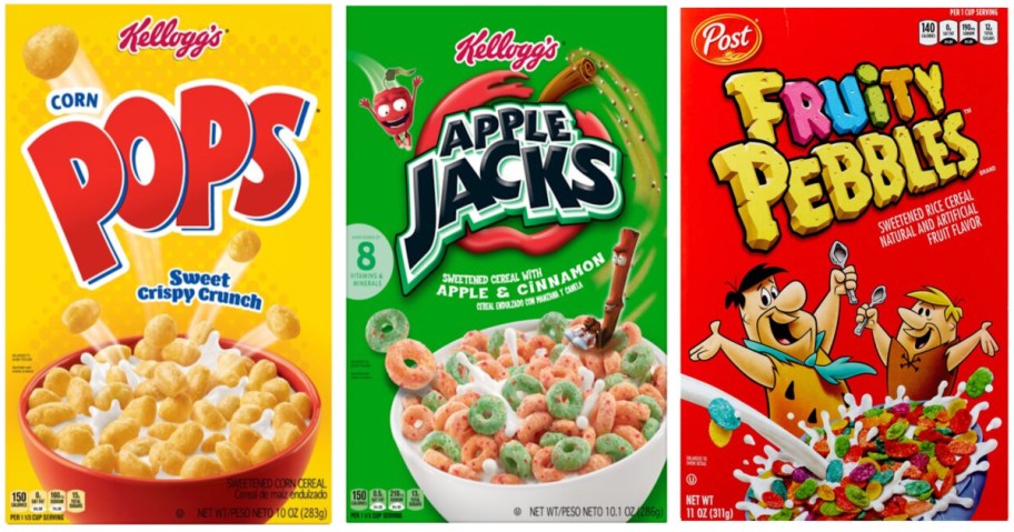 three boxes of cereal