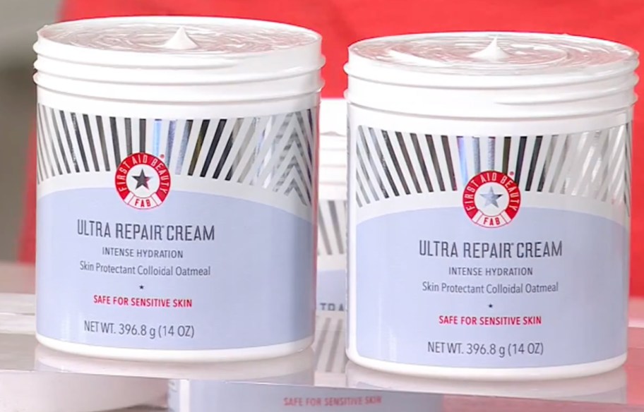 Two first aid beauty repair creams next to each other