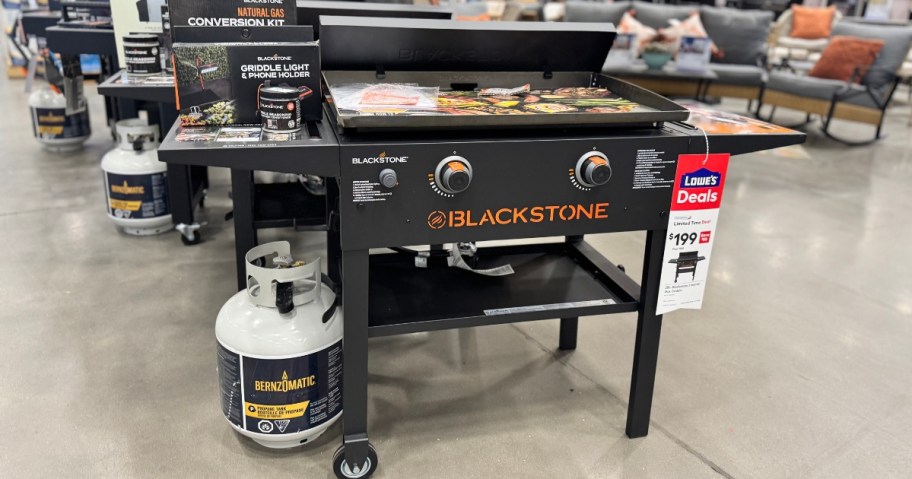a Blackstone Grill on display in a Lowe's store