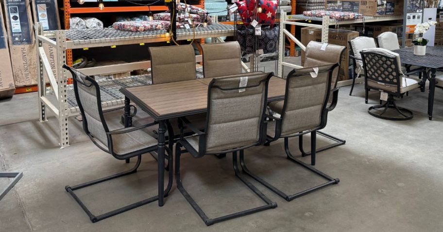An outdoor dining set in the store