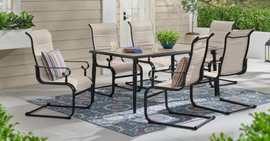 An outdoor dining table on a patio