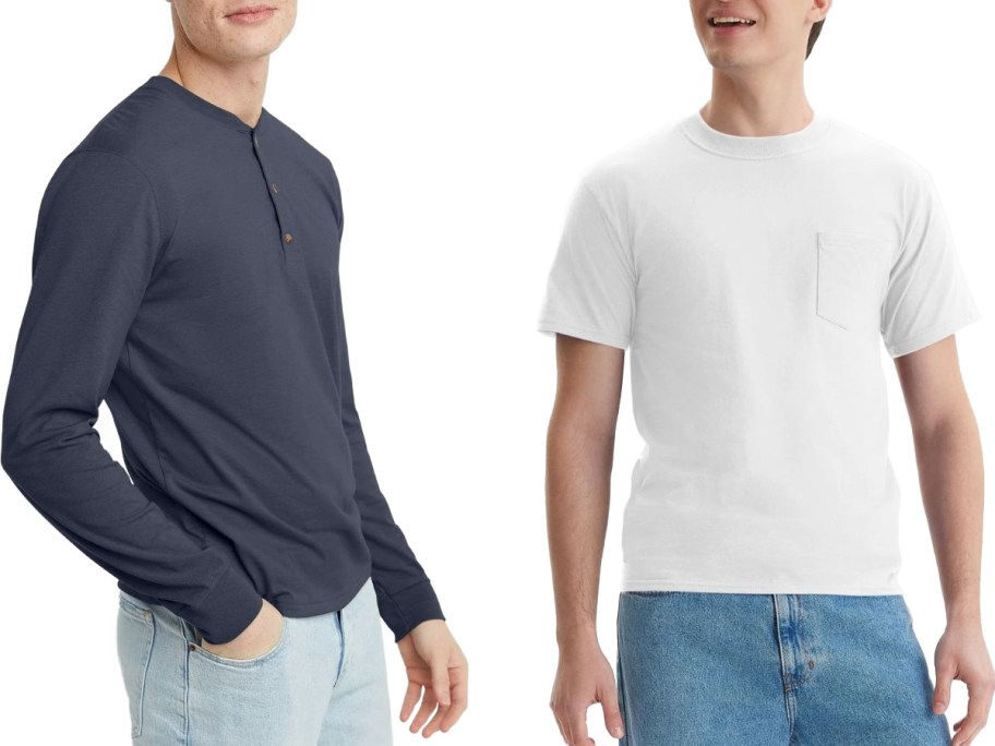 Stock images of two men wearing Hanes shirts