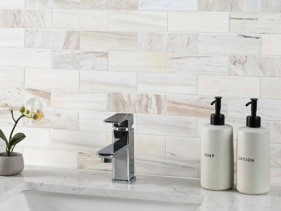 A MSI Angora Subway Polished Marble 12x12 Mosaic Tile