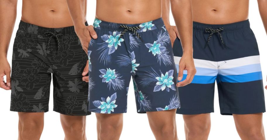 3 men wearing Hurley Men's Swim Shorts