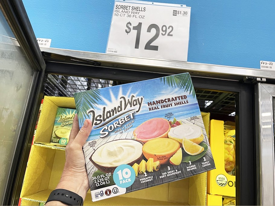 hand holding box of Island Way Sorbet