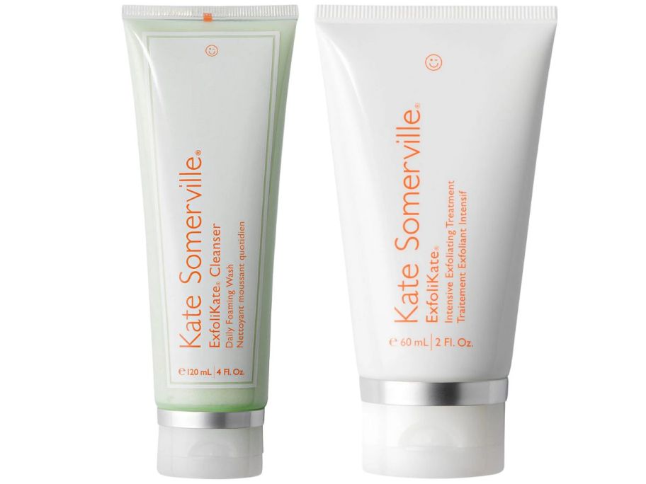 2 white and orange tubes of exfoliating cream