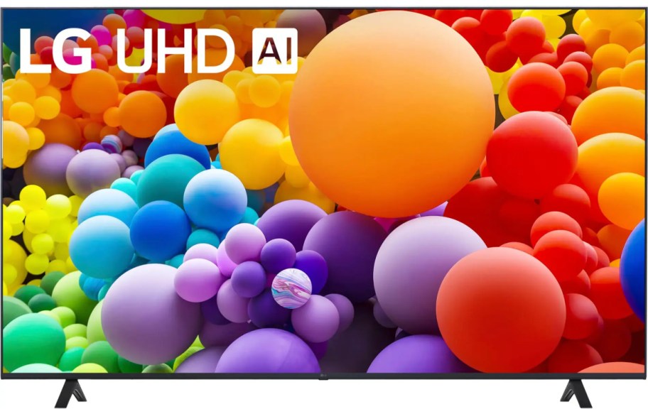 LG smart tv with balloons in all colors displayed on its screen