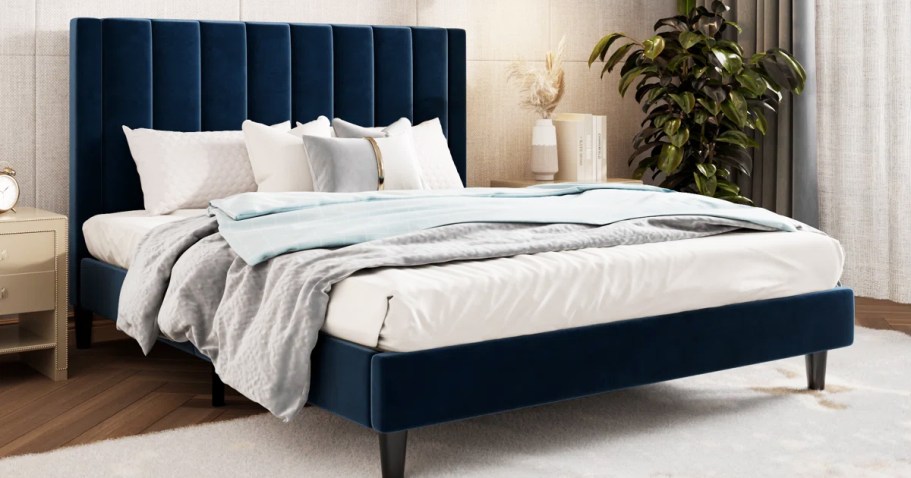 Up to 75% Off Wayfair Furniture | Velvet Upholstered Queen Bed Just $173.99 Shipped