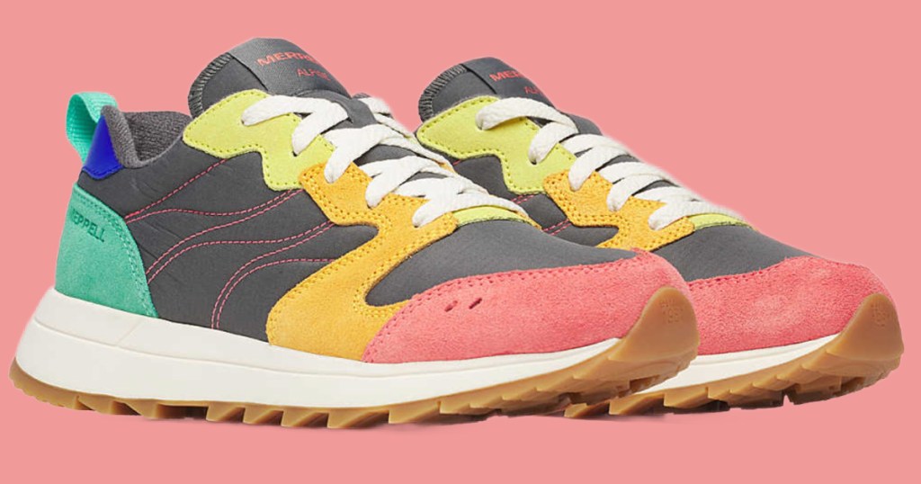 Colorful morale women's sneakers with pink background