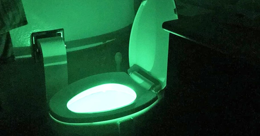 toilet bowl glowing green from toilet light
