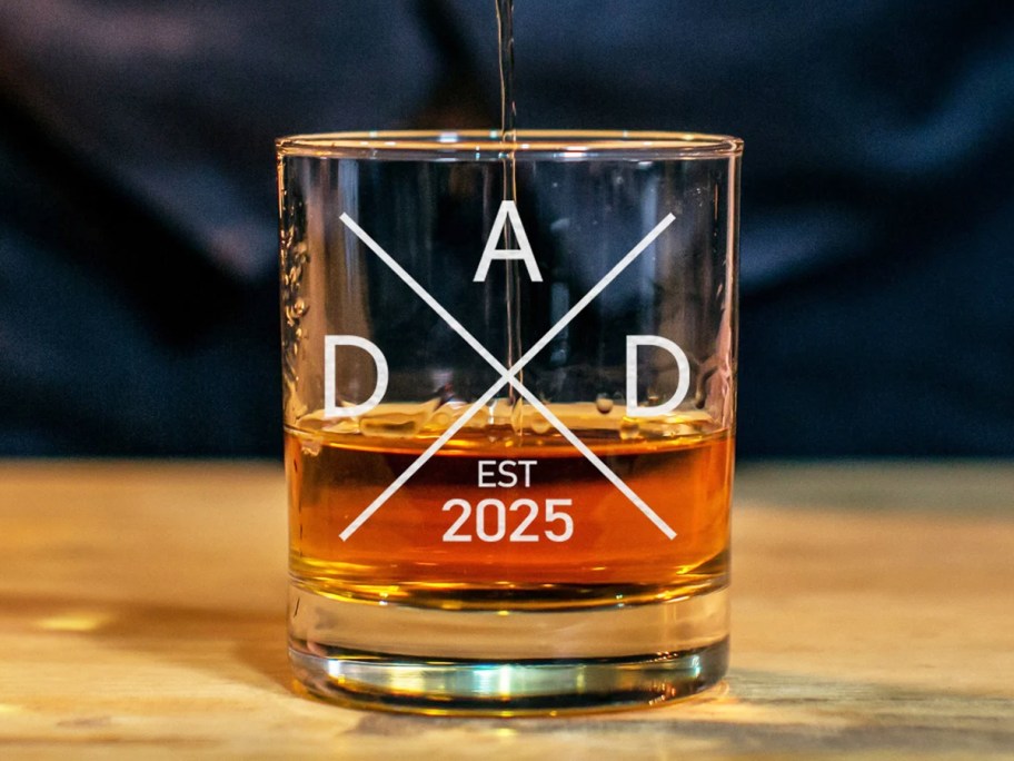 whiskey glass that says DAD est 2025