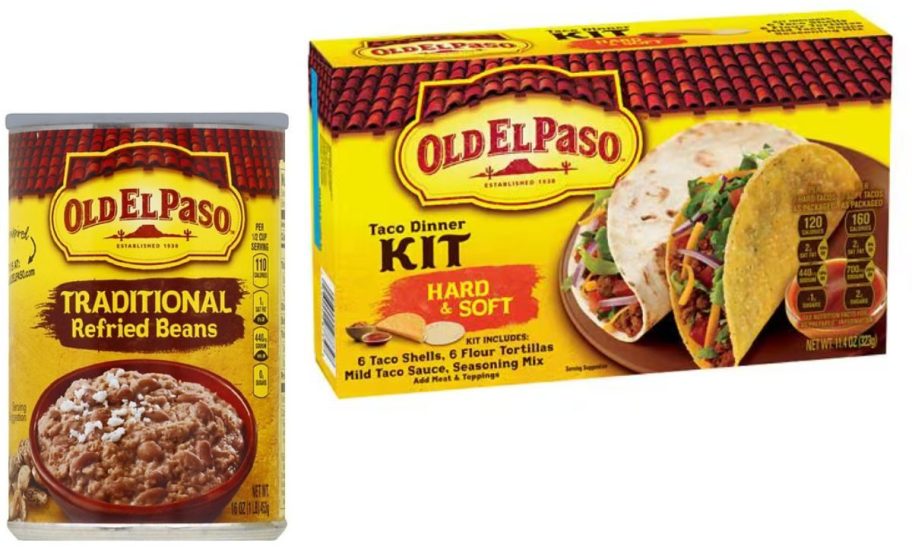 Stock images of Old El Paso Refried Beans and a Taco Dinner Kit