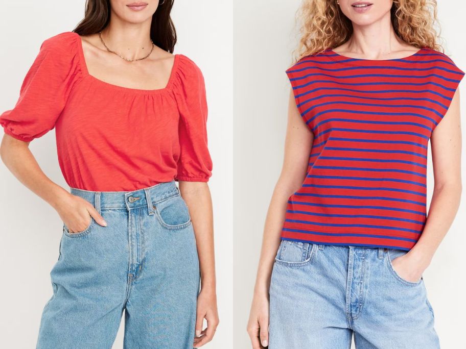 Stock images of two women wearing Old Navy tops