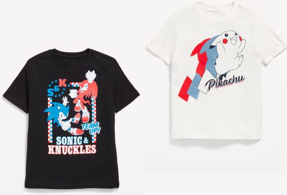 Stock images of Old Navy Sonic the Hedgehog and Pokemon Graphic Tees