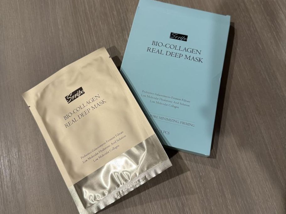 pouches containing collagen face masks