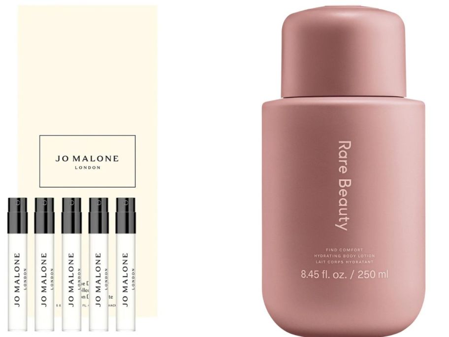 Stock images of Jo Malone Perfume Discovery Set and Rare Beauty Body Lotion